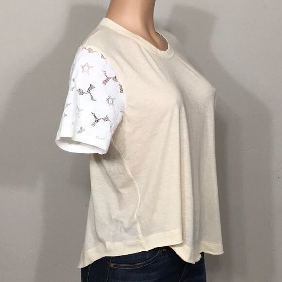Cream t-shirt with lace sleeves. New - Picture 2 of 4